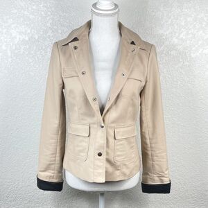 Ann Taylor Tan Black Faux Leather Pocket Snap Button Collared Jacket Size 2